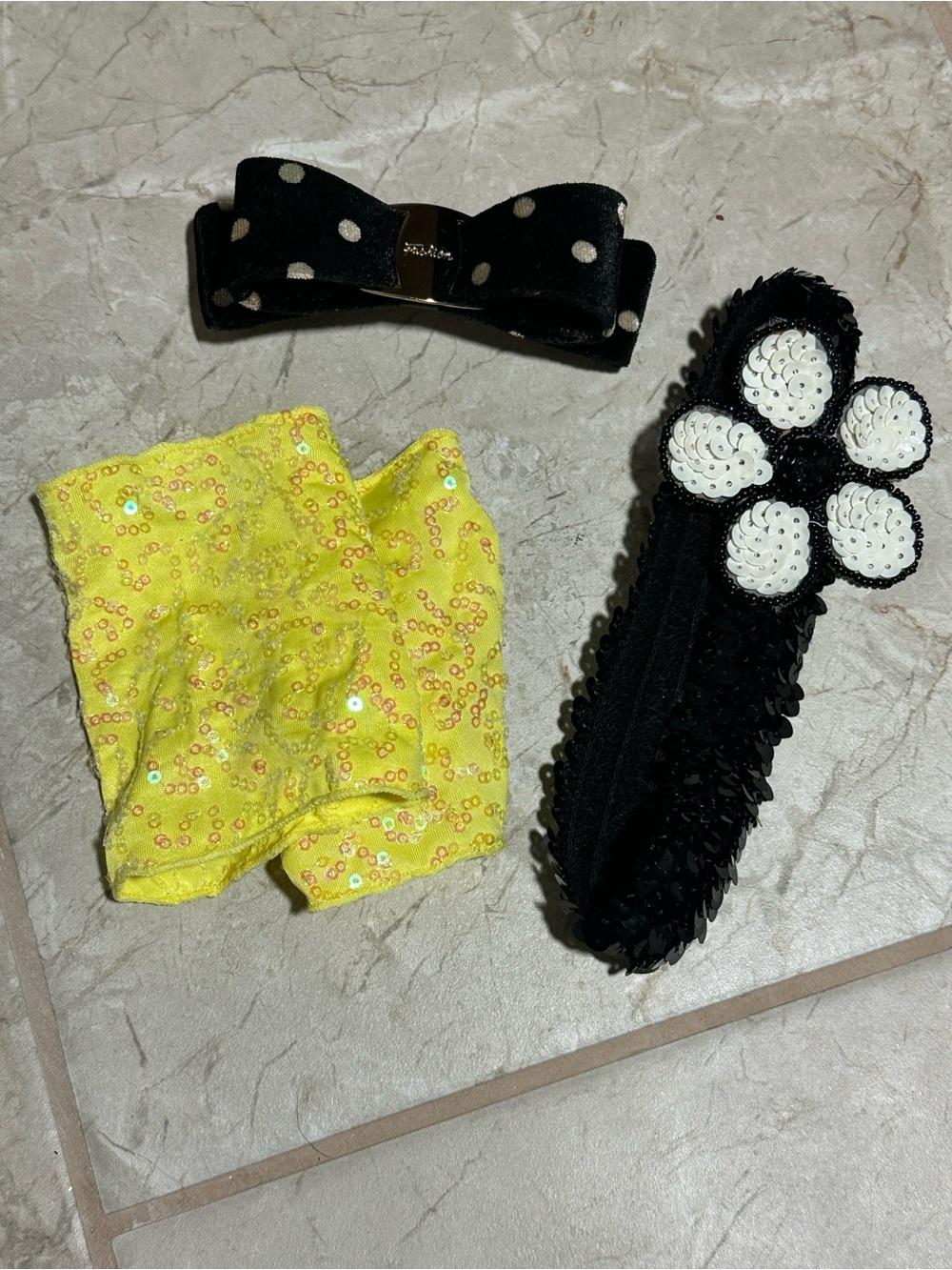 Dance costume accessories fingerless gloves sequin daisy headband polka dots bow